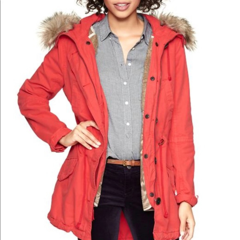 GAP Red Parka with Removable Liner and "Fur" Trim